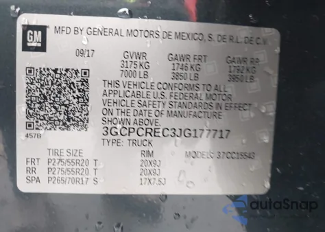 2018 Chevrolet Silverado 1500 1Lt from USA, damaged, VIN 3GCPCREC3JG177717